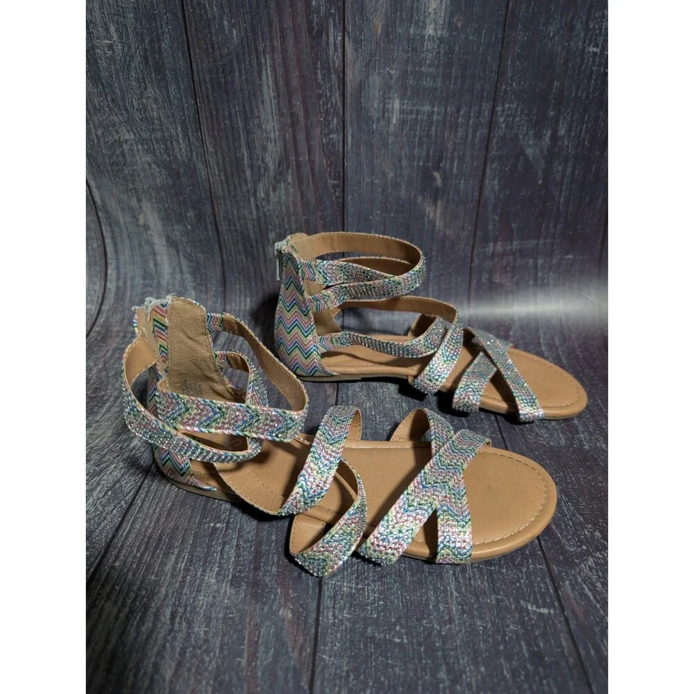 SO Ankle Rainbow Gemstone Sparkle Strappy Sandals Girls Youth Size 4